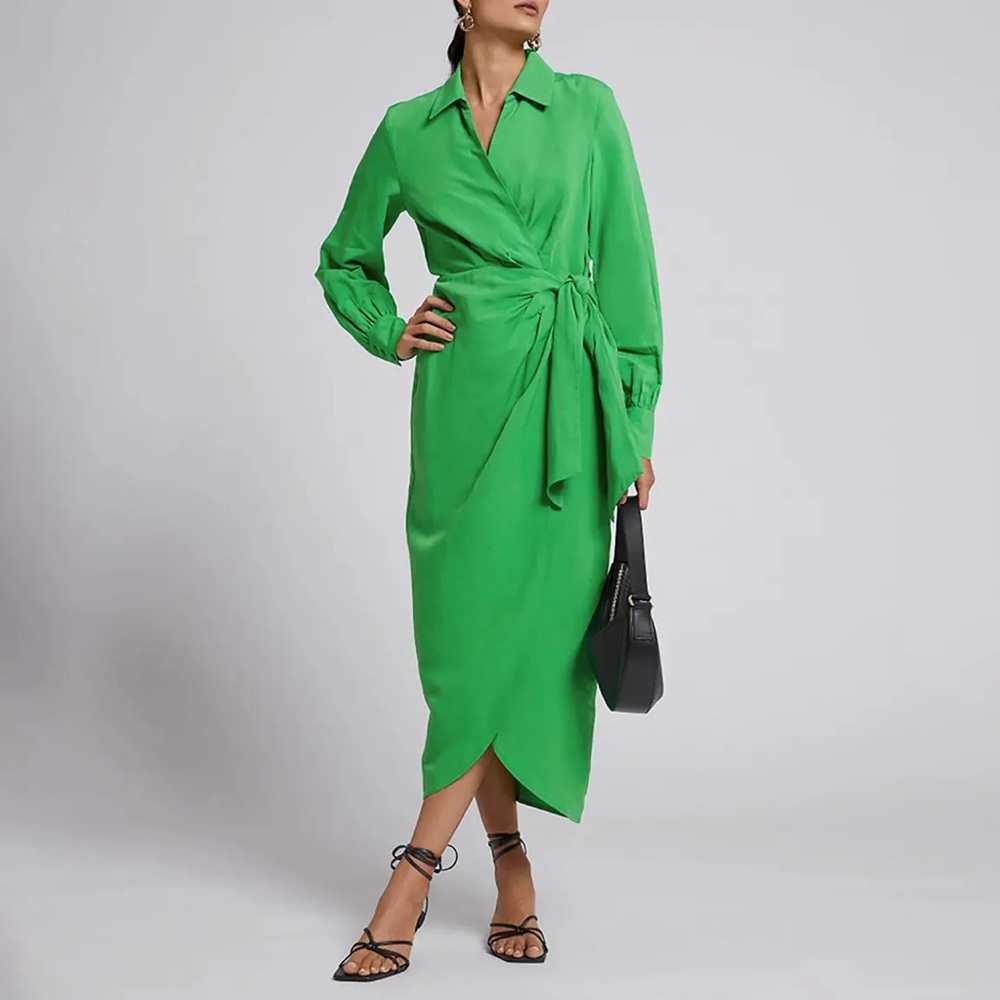 & Other Stories Green Linen Blend Wrap Dress Sz 4 NWT